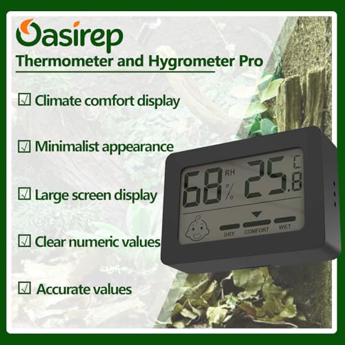 Image of Black Reptile Thermometer Hygrometer with Climate Comfort Indicator, Fast Accurate LCD Digital Temperature & Humidity Monitor for Ball Python, Crested Gecko, Tortoise, Frog Tanks