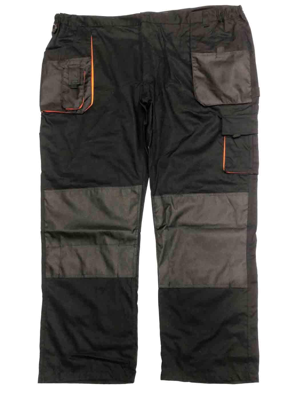 Generisch Arbeitshose für Herren, Schwarz-Grau, Cargotaschen mit Orange-Details, Übergrößen 3XL-10XL