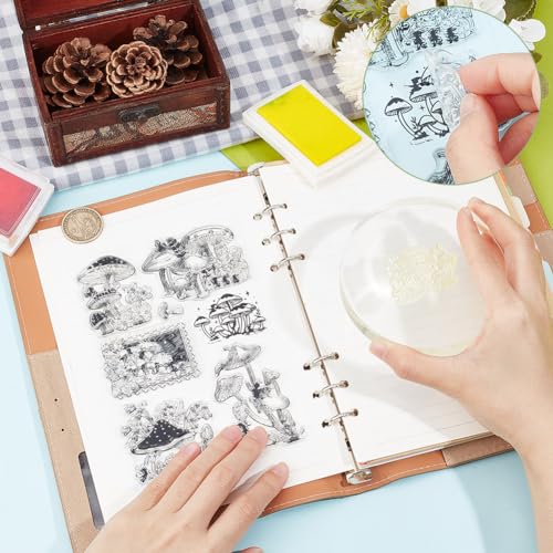 INFUNLY Mushroom Clear Stamps - Floral Magic Transparent Silicone Stamps for Card Making DIY Scrapbooking Photo Album Decor