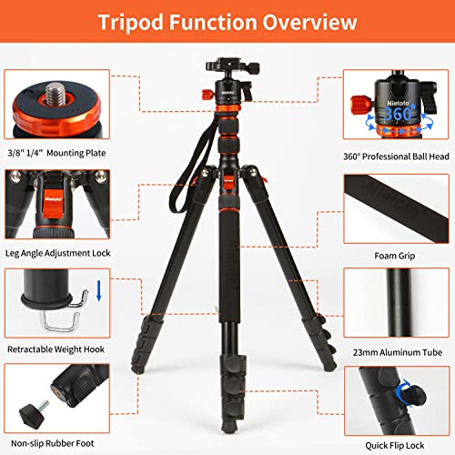 Tripod for Camera • 68\" Camera Tripod & Monopod with 360° Ball Head • Lightweight Aluminum Travel Tripod with Bag • Extra 1/4\" QR Plate and Phone Holder • Compatible with Canon Nikon Sony and iPhone