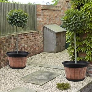 Quarut Large 4 Pack 16 inch Plant PotsWhiskey Barrel Planters with Drainage Holes SaucerPlastic Decoration Flower Pots Retro DesignPlanters for Outdoor Indoor Garden Balcony Plants Brown