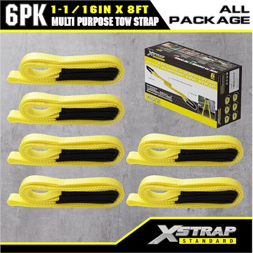 XSTRAP STANDARD 6PK 1" x8' Lift Sling Web Strap/Wear Guard End, 4,000 lbs Break Strength Lifting Straps with 2 Reinforced Loops for Tree Saver Lifting Furniture Appliances Machine