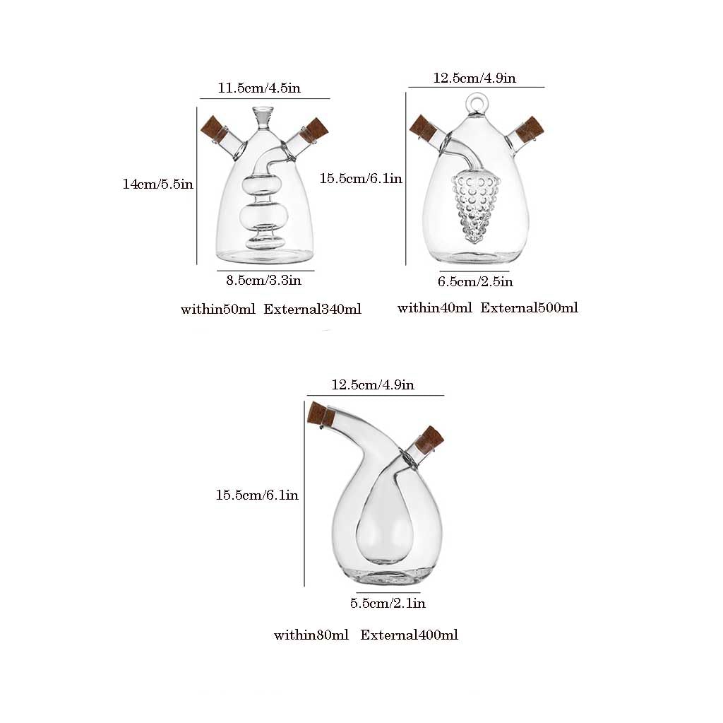 Botella de Vidrio dispensador de Aceite y vinagre, Dispensador de Aceite y vinagre 2 en 1, Botella de Vidrio de Doble Capa, tapón de Corcho, Recipiente de Cocina(B-Model)