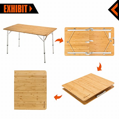 KingCamp Stable Folding Camping Table Bamboo Outdoor Folding Tables Adjustable Height Portable Picnic - Image 6