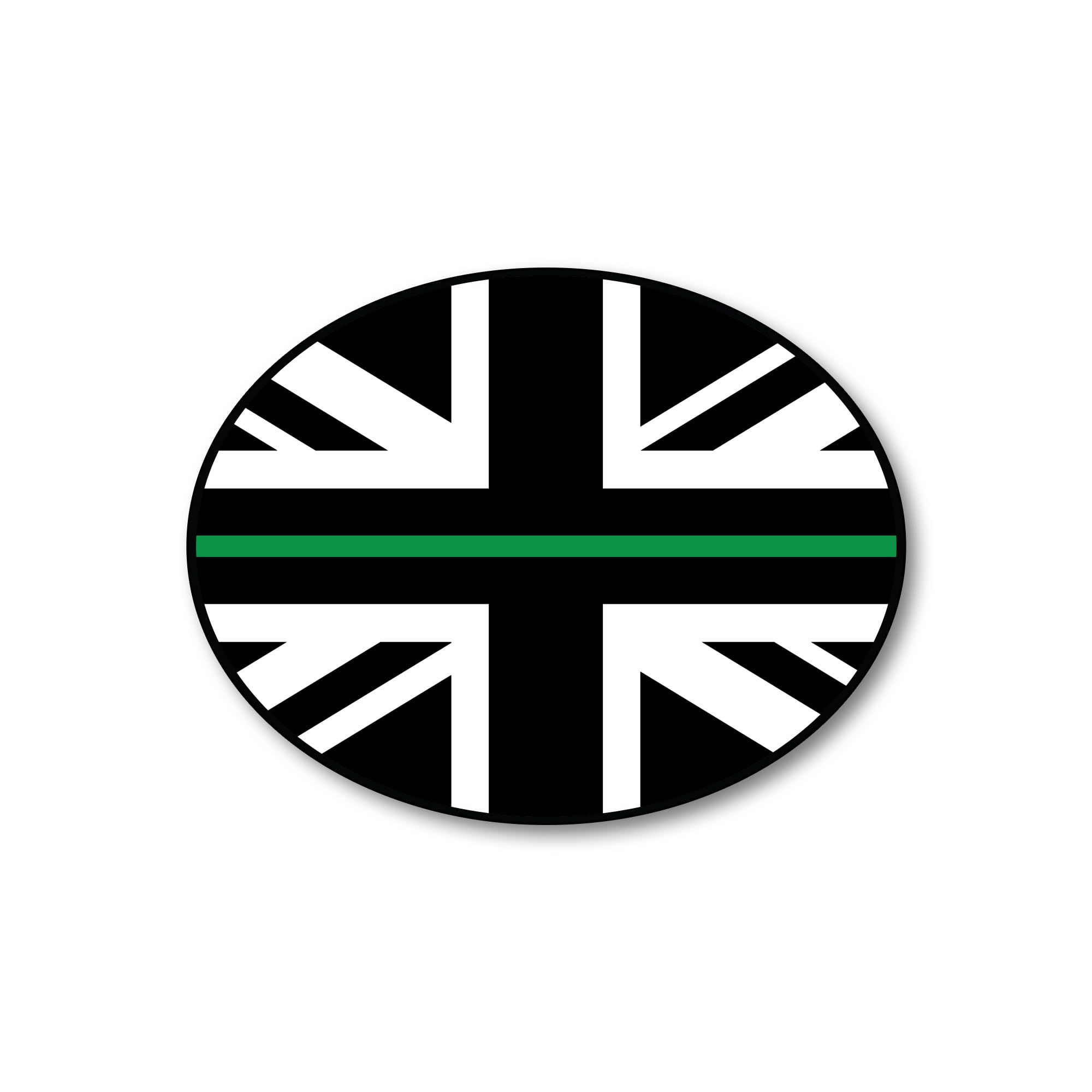 Sport Merchandise Black & White Union Jack Thin Green Line Flag Car Sticker – Patriotic Uk Flag Decal Supporting Armed Forces, Soldiers & Military Veteran Services – Weatherproof Vinyl Car Accessory (Green)