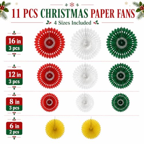Image of Christmas Hanging Honeycomb Round Paper Fans Decoration Winter Theme Tissue Paper Fan Garland for Shower Birthday Graduation Wedding Party Supplies 11 Count