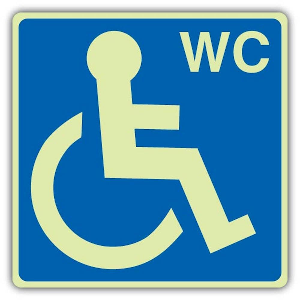 V Safety Photoluminescent Disabled WC Symbol Safety Sign - 150 x 150 mm - 1.2mm Rigid Plastic - Triple Glow