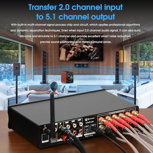 Nobsound HiFi 5.1 Channel Bluetooth Amplifier Stereo Home Theater Power Amp Subwoofer Amp - Thumbnail 2