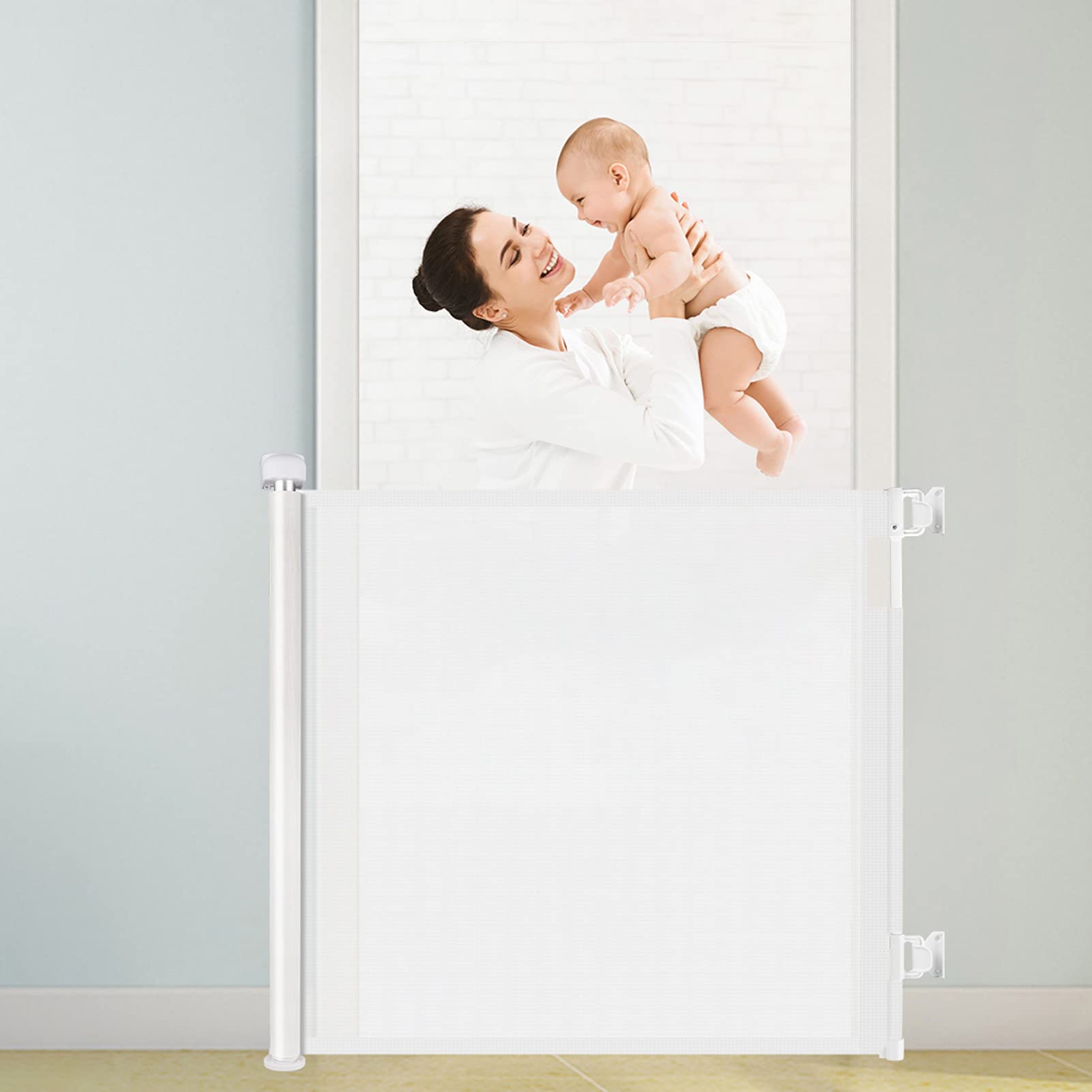 HollyHOME Barrera Seguridad Niños Escalera, 180 cm, Extra Ancha, Operación con Una Sola Mano, Puerta Seguridad Extensibles Bebés o Mascotas para Escaleras, Pasillos, Interiores y Exteriores, Blanco