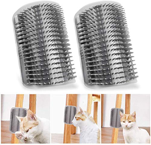 2 Stück Katzen-Selbstfriseur mit Katzenminze, Katzen-Eckkratzer, Wandecke mit Massagekamm, Körper- und Kopfkratzer, Fellpflegebürste für lange und kurze Fellkatzen, Hunde Cover