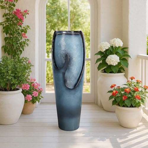Image of Naturefalls 38.7 inch H Modern Outdoor Fountain - 4-Tiered Outdoor Garden Fountains with Contemporary Design&LED Light for Garden, Patio, Deck, Porch, Backyard and Home Art Decor