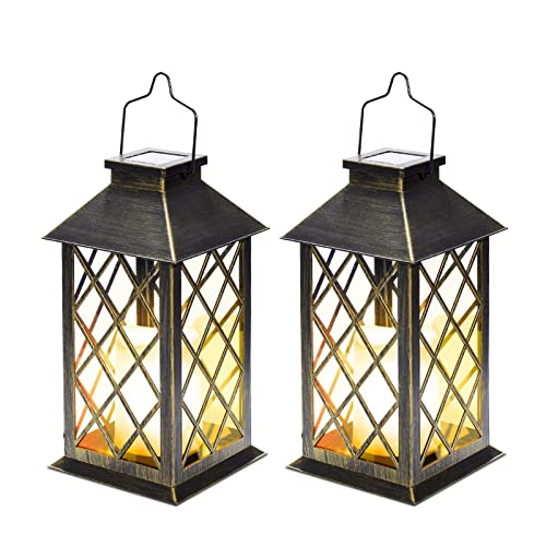 Solar Lanterns Outdoor Waterproof, Set of 2 Outdoor Lanterns