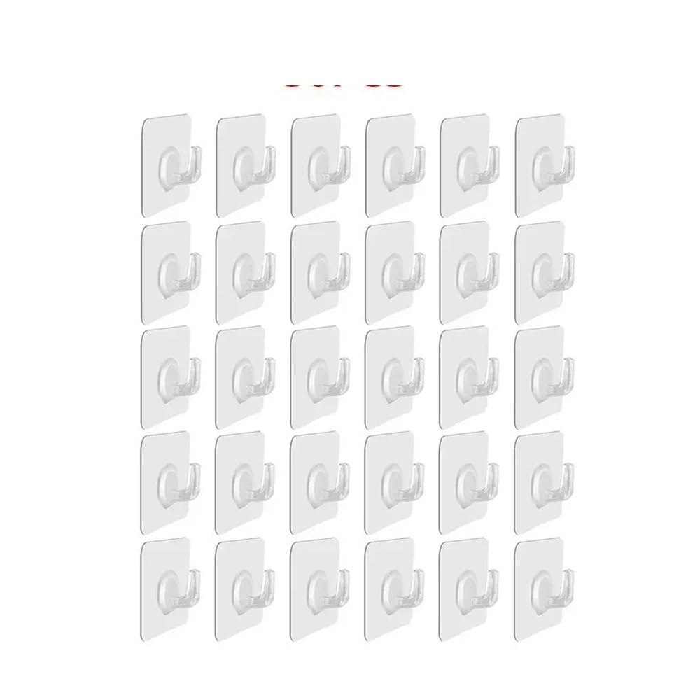 Gentryroo A-30Pcs Clear Square Adhesive Ring Hook Punch Free Traceless Plastic Hook