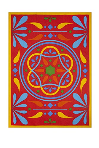Excelsa Puebla Kitchen Towel 100% Cotton, Cm. 70 x 50, With Hole, Puebla Front Decoration, White Back and Yellow Border
