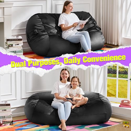 Image of Hobestluk 4FT Bean Bag Chair Large Beanbag with Removable Cover Adult Bean Bag Chair with Portable Handle Desgin for Living Room Bedroom (Black, 4FT)