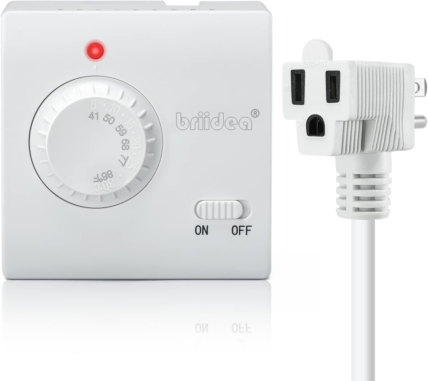 Adjustable Thermostat, Briidea Plug in Heating & Cooling Thermostat with LED Indicator, Appropriate with House Heater, Window Air Conditioners, Followers, Excellent for Family, Reptile, Greenhouse