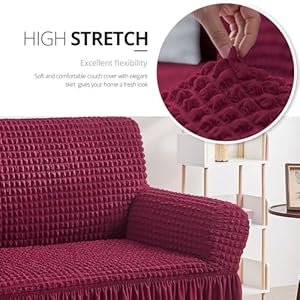 Niceec loveseat slipcover red loveseat cover 1 piece easy fitted sofa couch cover universal high stretch durable furniture protector love seat with skirt country style 2 seater wine red  urban country home decor