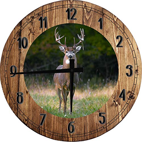 Reloj de pared redondo de madera 12 pulgadas arte venado miniatura 1