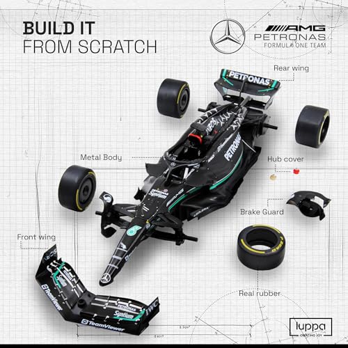 Image of LUPPA Formula 1 AMG W14 Model Kit - 1:18 Scale Racing F1 AMG W14 E Performance Model Inspired by Lewis Hamilton & George Russell Building kit, Collectible diecast, 140 Pieces