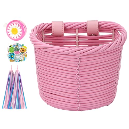 編み込み自転車バスケット ? 子供用ハンドルバーバスケット 調整可能多機能収納 | 子供用前かご スクーター 旅行 キャンプ 屋外 ピクニック 学校 日常ライド用