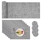 CoYcxle 6 Placemats with Matching Table Runner, Heat Resistant Vinyl Placemats Washable PVC Table...