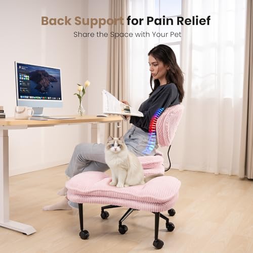 Cross Legged Office Chair, Ergonomic Cloud Criss Cross Desk Chair, Meditation Chair with Wheels, Height Adjustable Seat for ADHD, Wide Kneeling Chair with Back Support, Pink