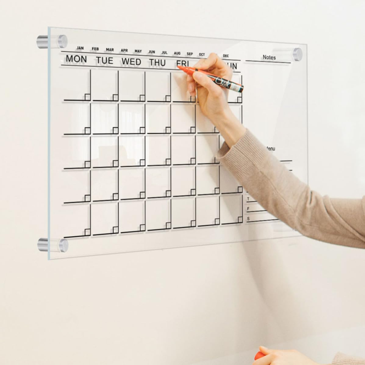 Set da 2 Lavagne Memo in Acrilico Trasparente Cancellabili per Parete, Design Semplice Moderno, per Ufficio e Cucina, Funzione Scrittura e Disegno