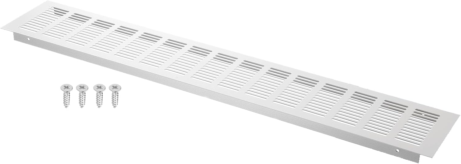24 x 4 Inch Door Air Vent Cover, 1 Set Heavy Duty Aluminum Grille Ventilation Cover Louvered with 4 Mounting Screws for Cabinet Wardrobe Door, Grey