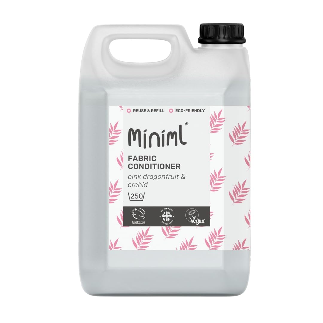Miniml Natural Fabric Softener & Conditioner 5L Refill - Pink Dragonfruit & Orchid Scented All Natural Fabric Softener for Sensitive Skin - 100% Vegan & Cruelty Free (250 Washes)