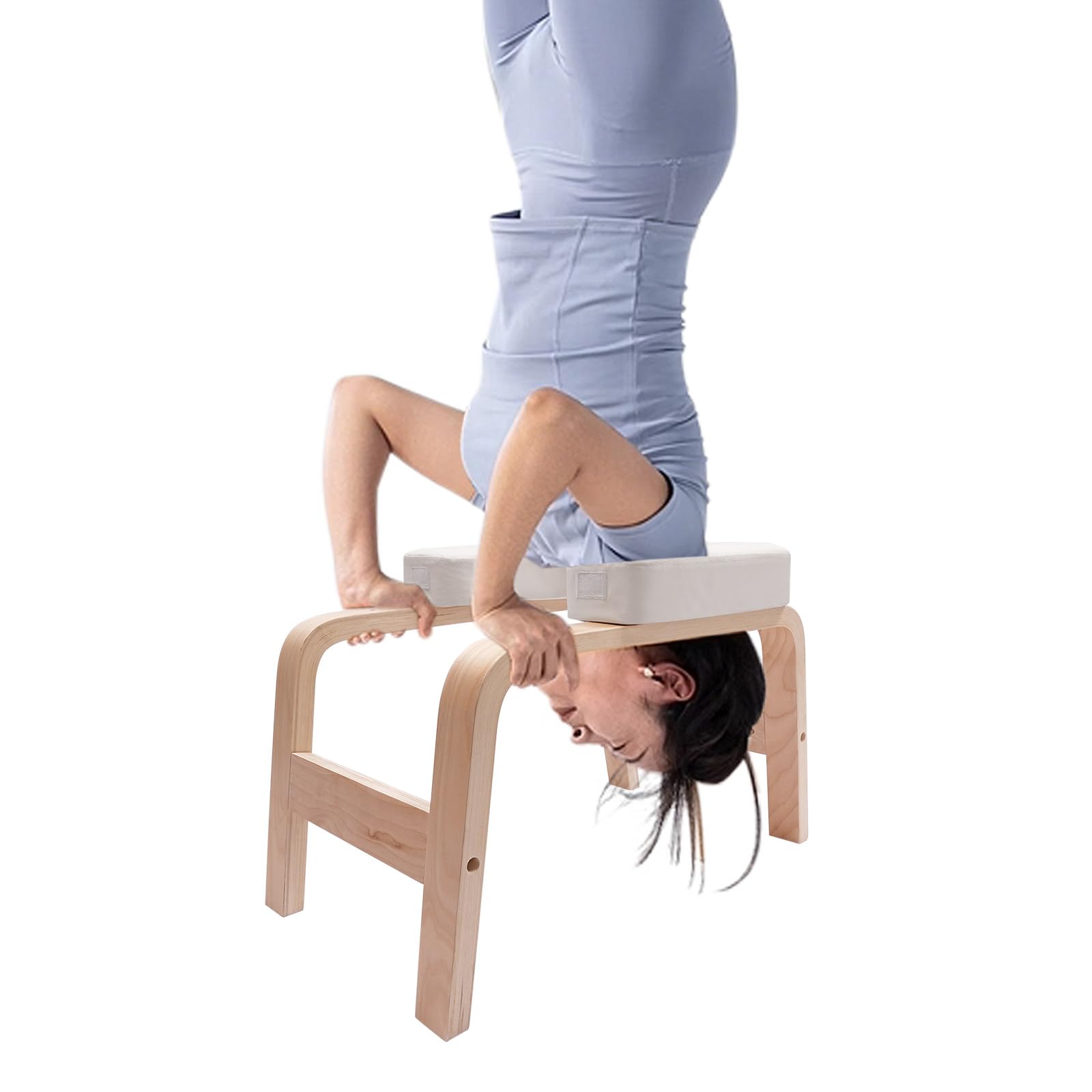 Tyvotrend Yoga Headstand Bench, Wooden Yoga Inversion Stool with Removable Cushion, Training Inversion Equipment, for Relaxation & Strength, Relieve Fatigue, Loading 440.92lbs