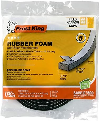 Frost King R338H Self-Stick Rubber Foam Weatherseal, 3/8"W, 3/16"T, Black|Blacks