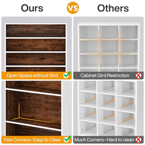 Tribesigns 9 Tiers Tall Shoe Cabinet, 40-45 Pairs Heavy Duty Wood Freestanding Shoe Storage Cabinet, 70.8'' Tall Cabinet with Open Storage for Entryway (White/Brown)