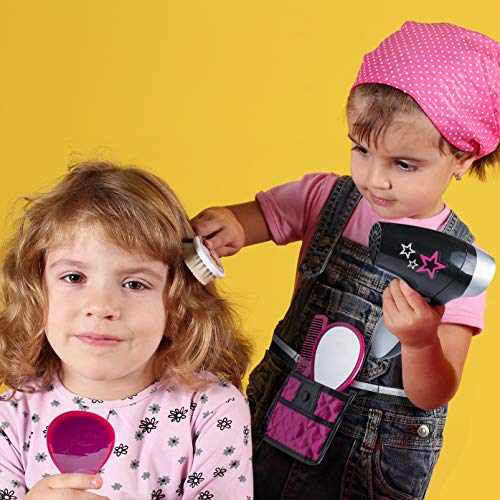 JaxoJoy Beauty Stylist Set – Complete Play Pretend Hair Salon Station Gift Playset for Girls with Toy Blow Dryer, Curler, Scissors, Comb, Mirror & Other Styling Tools – Recommended Ages 3+