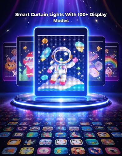 Image of Apex Curtain Light 2x2M Smart LED Curtain Lights with App Control, Music Sync, DIY Photo Display, 400 LEDs, Pixel Display, RGB Decorative Lights for Bedroom, Party, Festival & Gaming