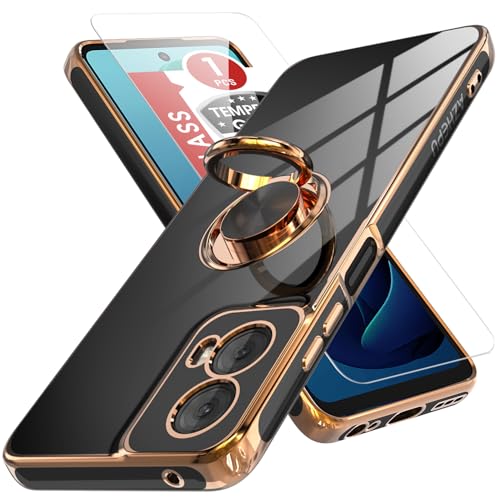 Coque Moto G 5G 2024 antichoc avec béquille magnétique et bord plaqué or
