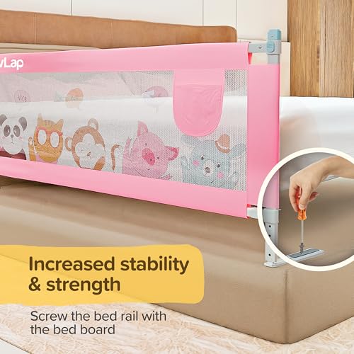 Image of LuvLap Comfy Baby Bed Rail Guard (6 ft x 2.3 ft), 180cmx72cm, Bed Rails for Baby & Toddler Safety, Portable, Adjustable Height, Single Side Bed Rail, Pack of 1, Printed Pink