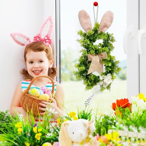 Couronne de lapin de Pâques : suspension murale artisanale
