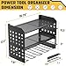 SPACECARE Power Tool Organizer, Drill Holder Wall Mount with 2 Side Pegboards with Hooks, 3 Layer Garage Organization Heavy Duty Tool Organizers Utility Rack for 4 Drill Holders Black