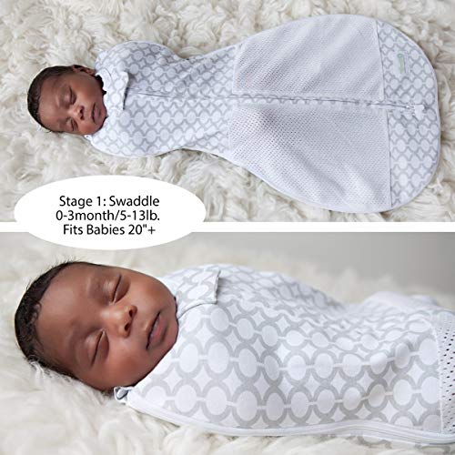 Image of Woombie Grow with Me Baby Swaddle, Convertible Swaddle Fits 0-9 Months, Expands to Wearable Blanket for up to 18 Months, Elephants Pink