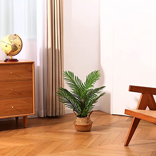 Kazeila Artificial Palm Tree, 27" Fake Potted Areca Palm Plant With Handmade Seagrass Basket, Plastic Greenery Faux Tree Home Décor For Indoor Porch Balcony Bedroom Bathroom #TOP4