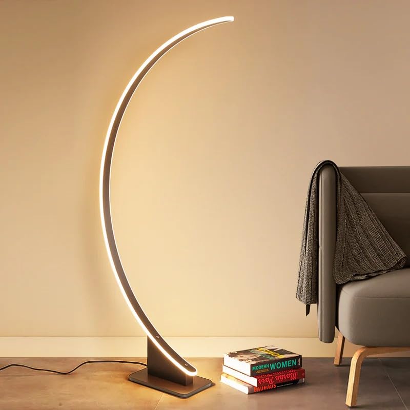 Image of Twisting Rod Floor Lamp, Black Minimalist Design, 3-Color Dimmable LED (Warm /Natural /Cool White), Stylish Tall Lamp for Living Room & Bedroom Lighting