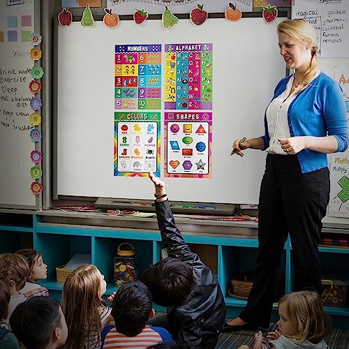 easykart labels Pacote com 4 - Conjunto de pôsteres com alfabeto ABC + números 1-10 + formas + cores