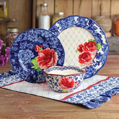 Heritage Floral 12-Piece Dinnerware Set - Includes Dinner Plates, Salad Plates and Bowls, Made of Durable Stoneware, Dishwasher and Microwave Safe