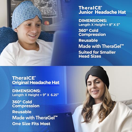 Image of TheraICE Migraine Relief Cap, Soothing Headache Hat Ice Pack Mask (Junior Blue, X-Small) (Pack of 2)