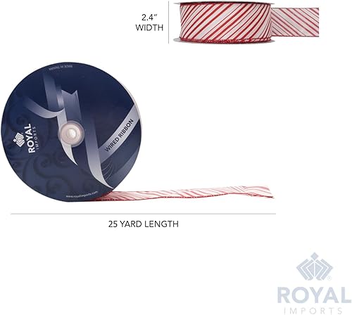 Miniatura 6 de Royal Imports Cinta navideña de bastón de caramelo rojoblanco, 2.5 pulgadas (#40), diseño de menta para flores, manualidades, decoración navideña,