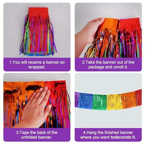 Image of BEISHIDA 3 Packs Metallic Foil Fringe Garland Colorful Wall Hanging Tinsel Fringe Banners for Car Floats Bridal Shower Wedding Birthday Easter Graduation Holiday Party Decoration(30 Feet)