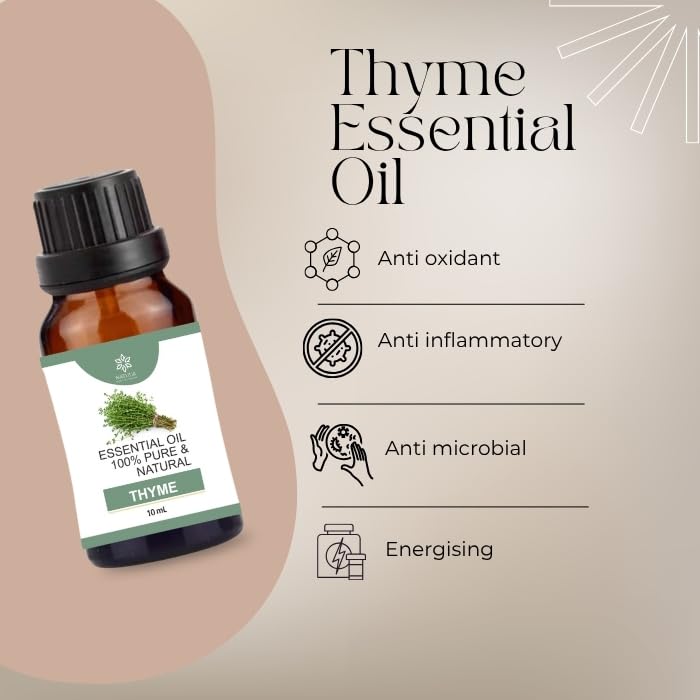 Natuur - Thyme Essential Oil - 10ml | 100% pure and medical grade | Natural antibacterial and antioxidant | Aromatherapy oil for skin, hair, immunity and well -being Natuur - Thyme Essential Oil - 10ml | 100% pure and medical grade | Natural antibacterial and antioxidant | Aromatherapy oil for skin, hair, immunity and well -being