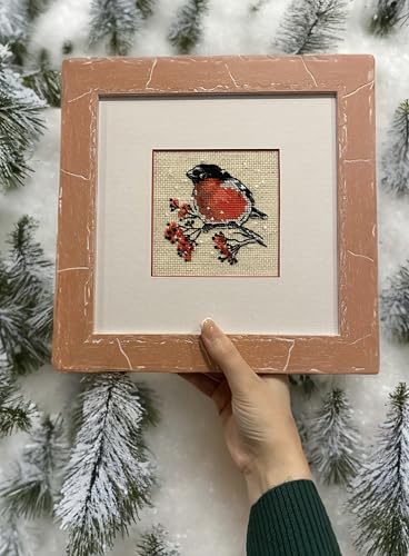 Image of RIOLIS - Winter Guest 2132, Animals Cross Stitch Kits 4 inchx4 inch, Cross Stitch Kits for Beginners & Advanced, Crossstitching Kits Adult, Counted Stitching Kits, Embroidery Kit