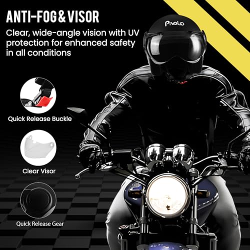 Image of Pivalo 580MM Star Half Face Helmet with Outer Clear Visor Matt Finish Scratch Resistant Open-Face for Bike Scooty Riding Men and Women - Pack of 1