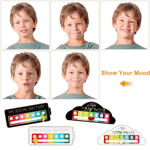 Image of 4PCS Social Battery Pin,My Social Battery Slider Pin,Funny Interactive Brooch Pins Mood Pins,Mood Enamel Pins 7 Days a Week for Backpacks Hat Bags Scarves Clothing